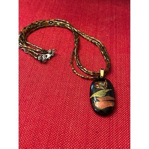 Vintage blown glass pendant with glass seed bead beaded necklace